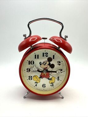 Vintage Mickey Mouse Red Alarm Clock Lorus Quartz Battery Operated-PARTS ONLY